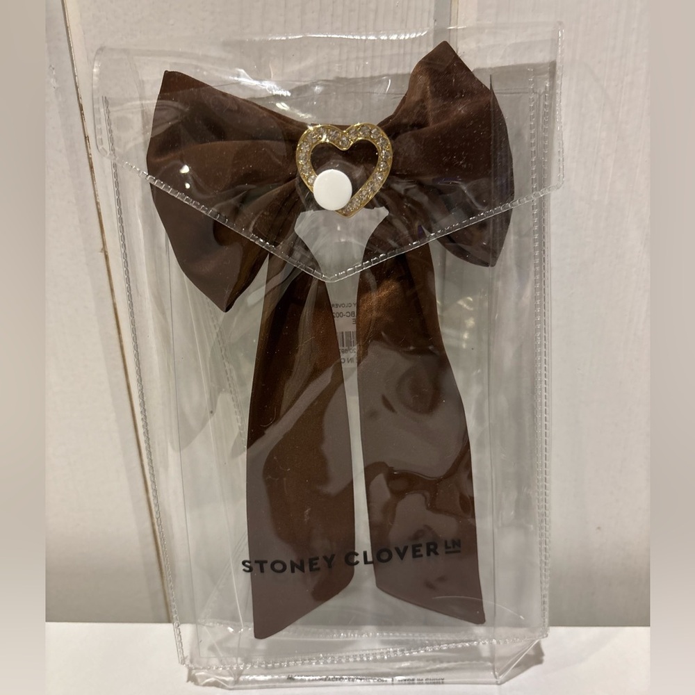 Stoney Clover Lane Long Bow Hair Clip - Espresso with Heart Pin